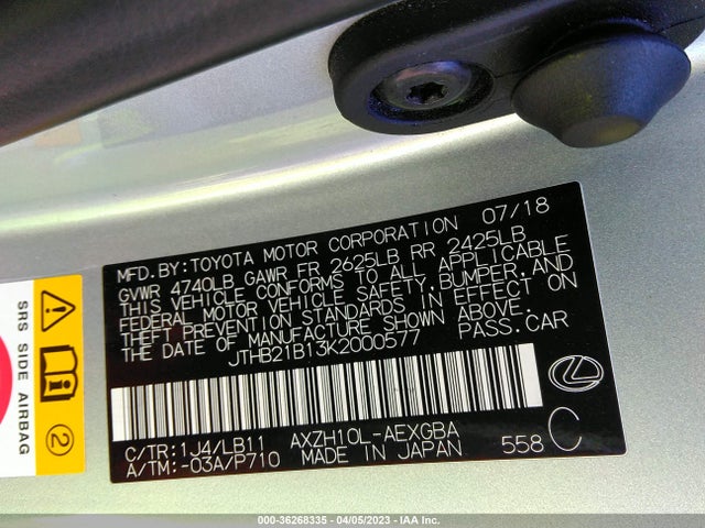 JTHB21B13K2000577 Lexus Es Es 300h