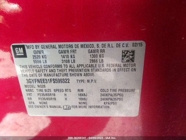 3GYFNEE31FS599322 Cadillac Srx Luxury Collection