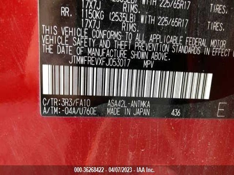 Toyota Rav4 Xle 2015 JTMWFREVXFJ053017 Image 9