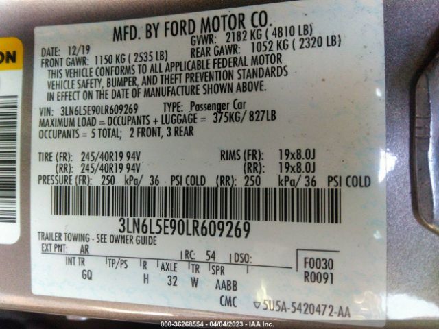 3LN6L5E90LR609269 Lincoln Mkz Reserve