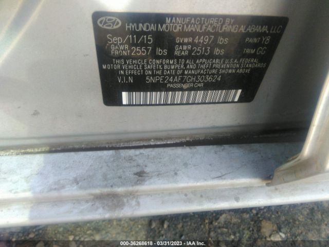 5NPE24AF7GH303624 Hyundai Sonata 2.4l Se