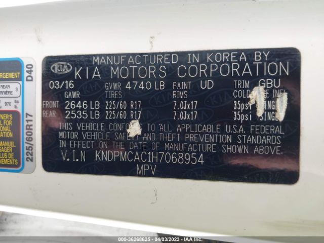 KNDPMCAC1H7068954 KIA Sportage Lx