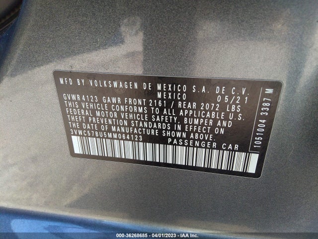 3VWC57BU5MM064123 Volkswagen Jetta S/se/r-line