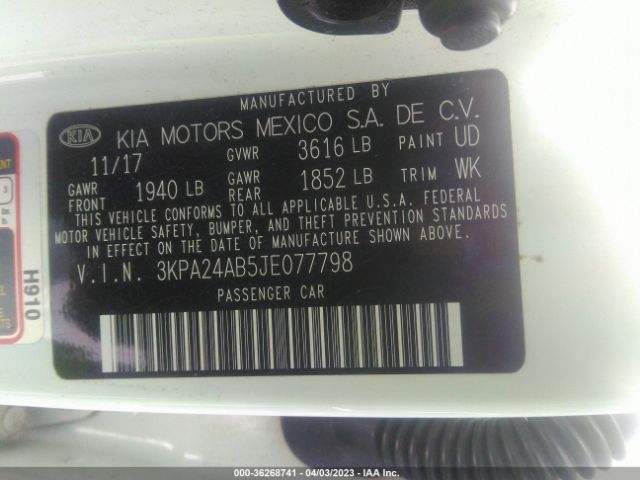3KPA24AB5JE077798 KIA RIO S