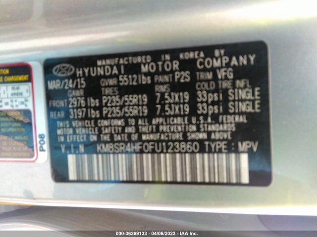 Hyundai Santa Fe Gls 2015 KM8SR4HF0FU123860 Image 10