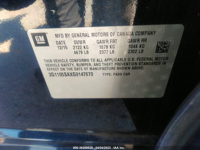 Chevrolet IMPALA LT 2016 2G1105SAXG9147670 Image 10