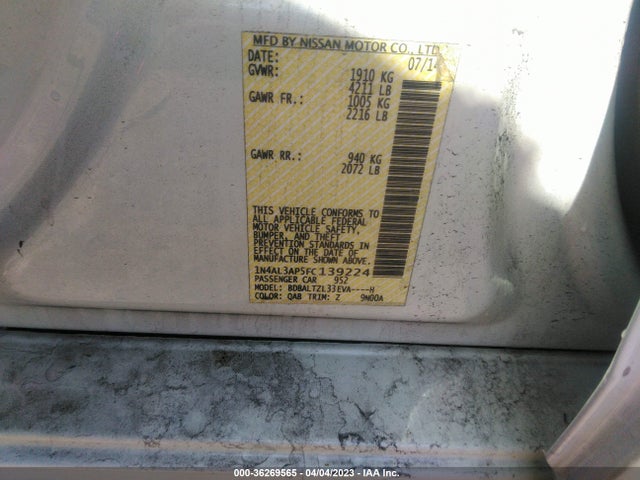 Nissan Altima 2.5 Sl 2015 1N4AL3AP5FC139224 Image 9