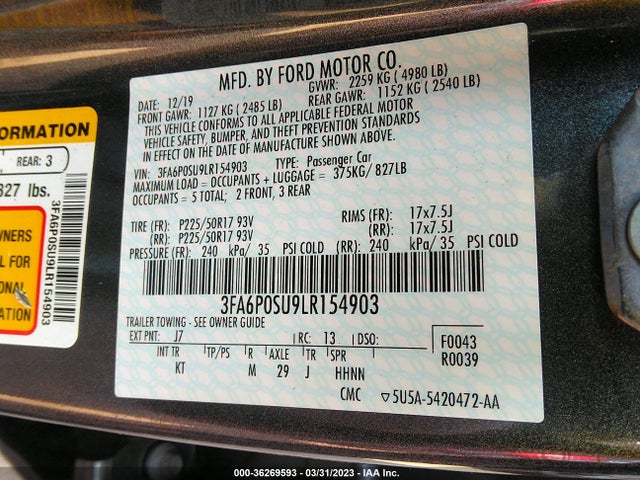2020 Ford Fusion, VIN: 3FA6P0SU9LR154903