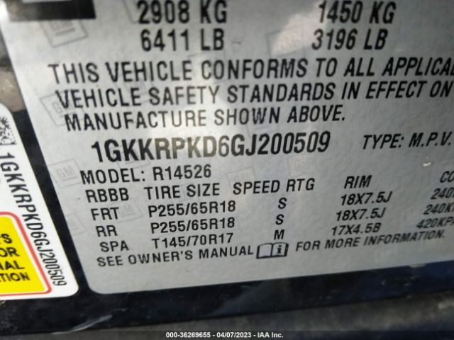 1GKKRPKD6GJ200509 GMC ACADIA SLE