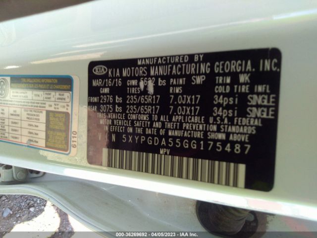 5XYPGDA55GG175487 KIA SORENTO LX