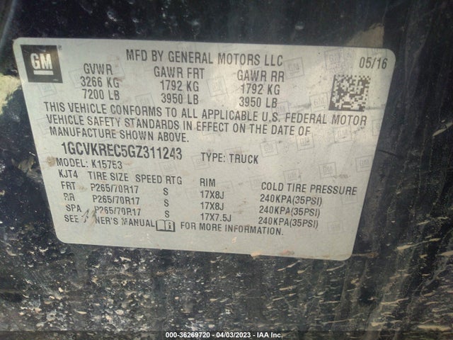2016 CHEVROLET SILVERADO 1500 LT VIN: 1GCVKREC5GZ311243