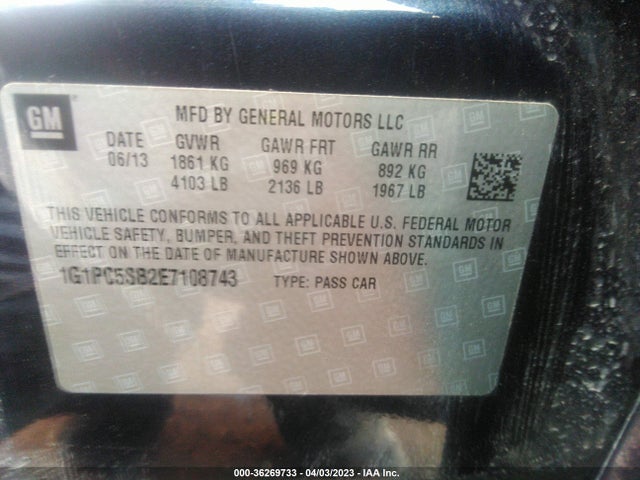 2014 CHEVROLET CRUZE 1LT VIN: 1G1PC5SB2E7108743