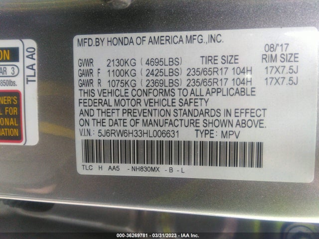Honda CR-V LX 2017 5J6RW6H33HL006631 Image 10