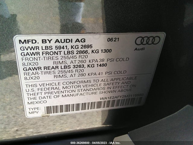 2021 Audi Q5, VIN: WA1E2AFY2M2115593