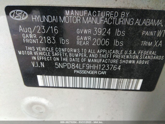 Hyundai ELANTRA SE 2017 5NPD84LF9HH123764 Image 9