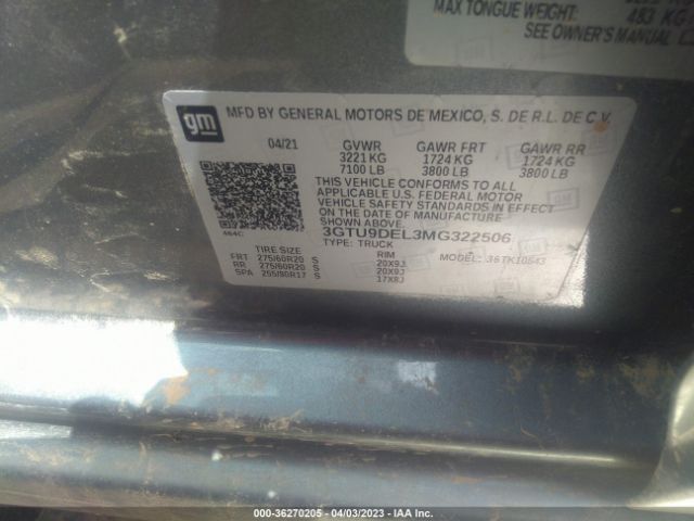 3GTU9DEL3MG322506 GMC Sierra 1500 Slt