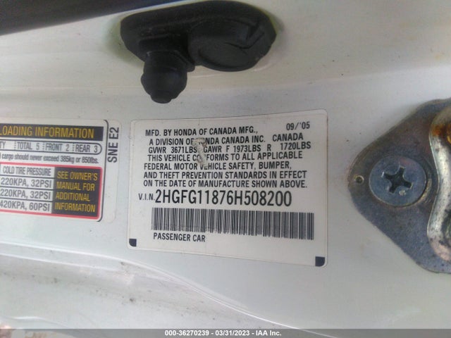 2006 HONDA CIVIC CPE EX VIN: 2HGFG11876H508200