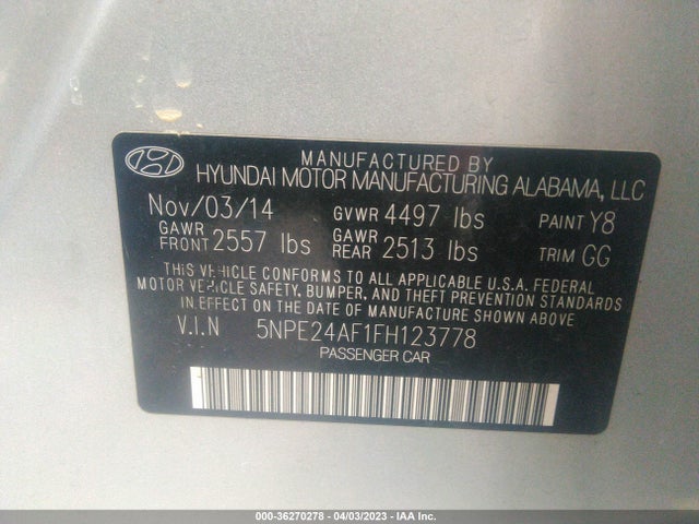 Hyundai Sonata 2.4l Se 2015 5NPE24AF1FH123778 Image 10