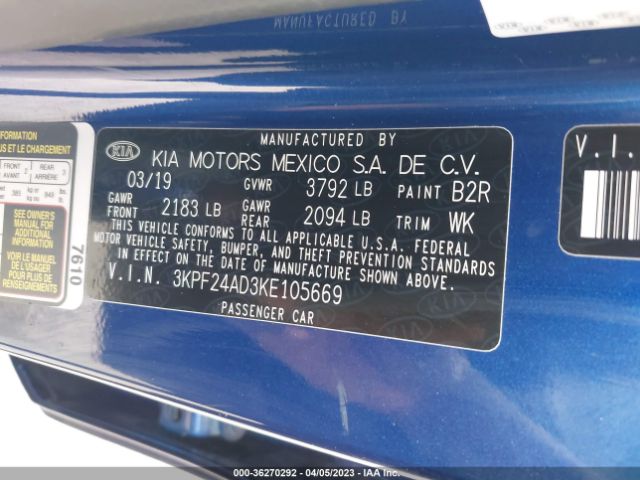 3KPF24AD3KE105669 KIA Forte Lxs