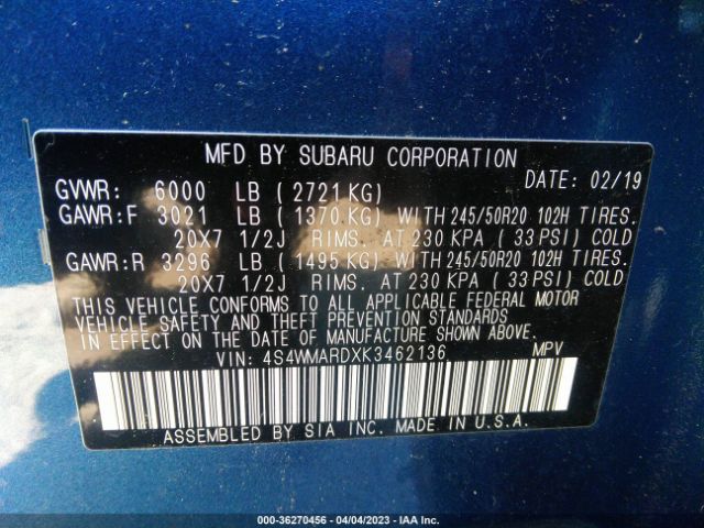 4S4WMARDXK3462136 Subaru Ascent Touring