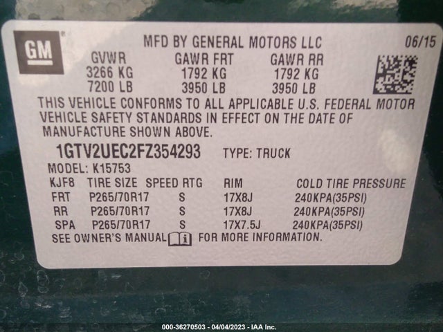 GMC Sierra 1500 Sle 2015 1GTV2UEC2FZ354293 Image 9