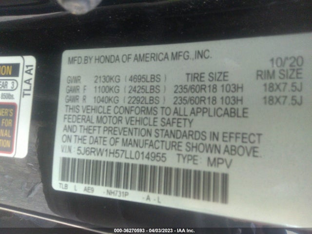 Honda CR-V EX 2020 5J6RW1H57LL014955 Image 9