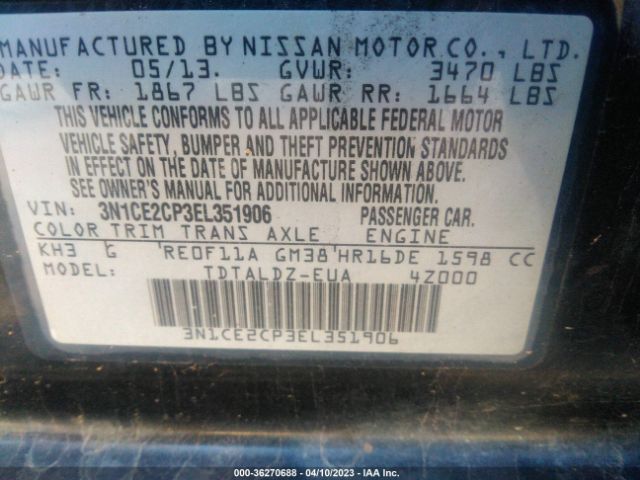 3N1CE2CP3EL351906 Nissan Versa Note Sv