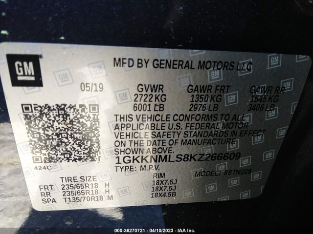 GMC ACADIA SLT 2019 1GKKNMLS8KZ266609 Image 9