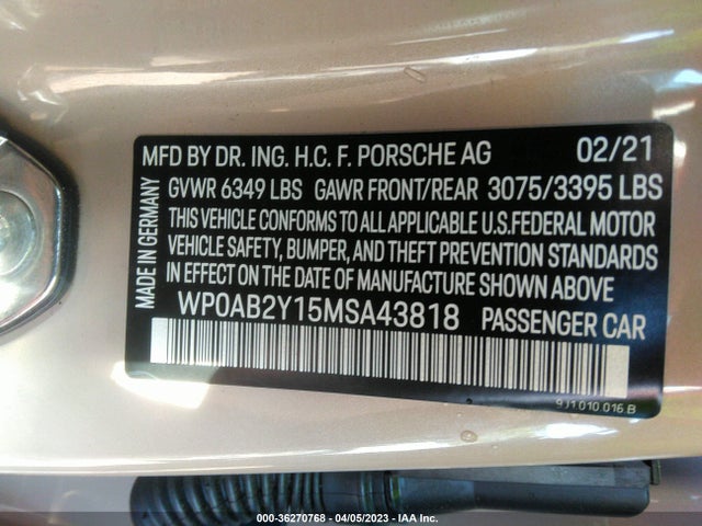 2021 Porsche Taycan, VIN: WP0AB2Y15MSA43818