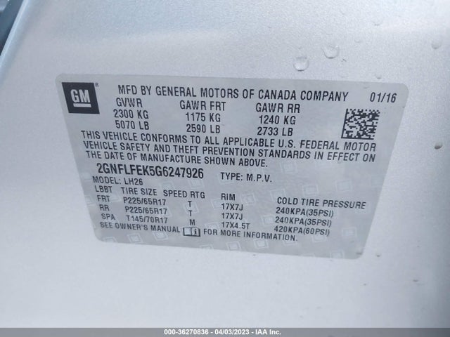 Chevrolet EQUINOX LT 2016 2GNFLFEK5G6247926 Image 10