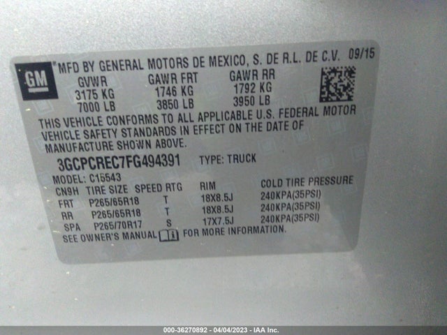 Chevrolet Silverado 1500 Lt 2015 3GCPCREC7FG494391 Image 9
