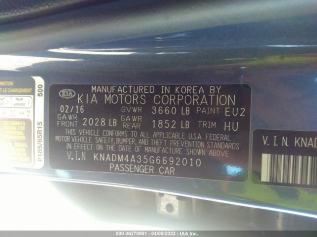 KNADM4A35G6692010 KIA RIO LX