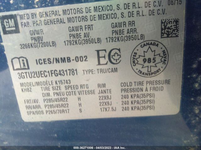 3GTU2UEC1FG431781 GMC Sierra 1500 Sle