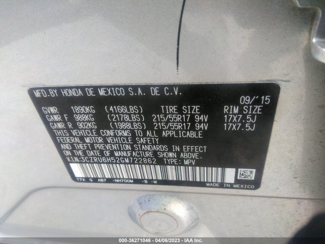 Honda HR-V EX 2016 3CZRU6H52GM722862 Image 9