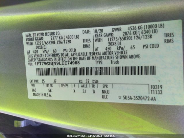 1FT7W2BN9LEE74988 Ford Super Duty F-250 Srw Xl/xlt/lariat