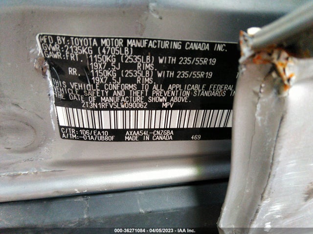 2020 TOYOTA RAV4 LIMITED VIN: 2T3N1RFV5LW090062
