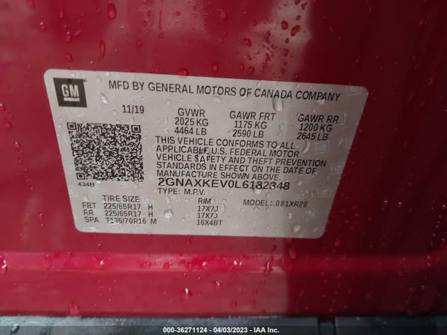 Chevrolet EQUINOX LT 2020 2GNAXKEV0L6182348 Image 9