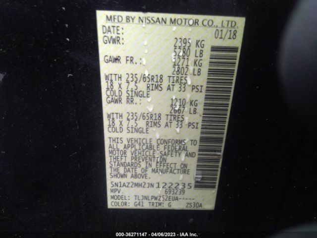 5N1AZ2MH2JN122235 Nissan MURANO S