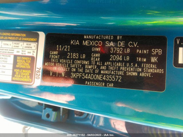 3KPF54AD0NE435572 KIA Forte Gt-line