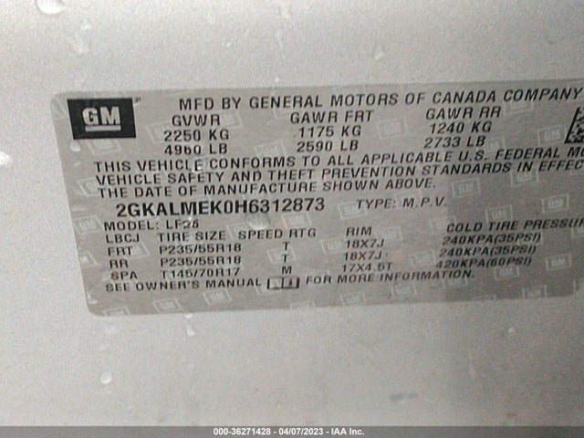 GMC Terrain Sle 2017 2GKALMEK0H6312873 Image 9