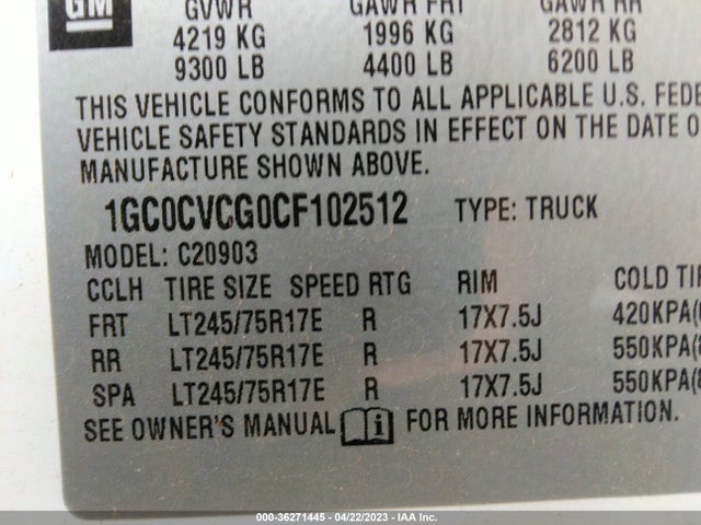 2012 CHEVROLET SILVERADO 2500HD WORK TRUCK VIN: 1GC0CVCG0CF102512