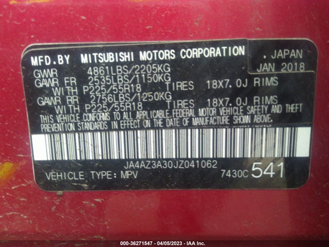 JA4AZ3A30JZ041062 Mitsubishi Outlander Se