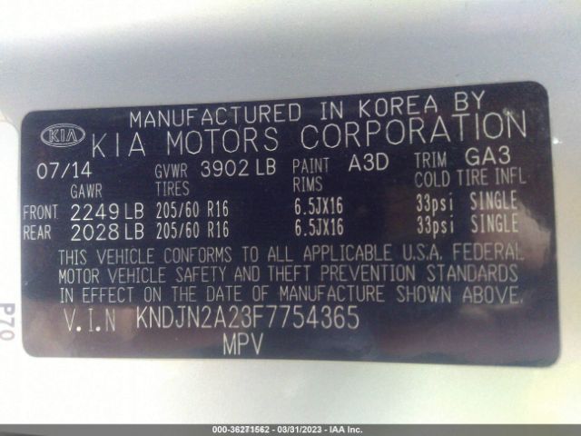 KNDJN2A23F7754365 KIA Soul Base