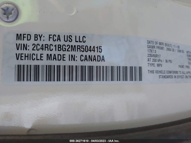 2C4RC1BG2MR504415 Chrysler Pacifica Touring L