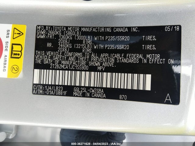 2T2BZMCA1JC155900 Lexus Rx Rx 350