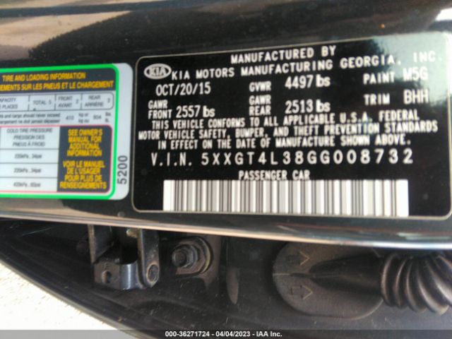 5XXGT4L38GG008732 KIA Optima Lx