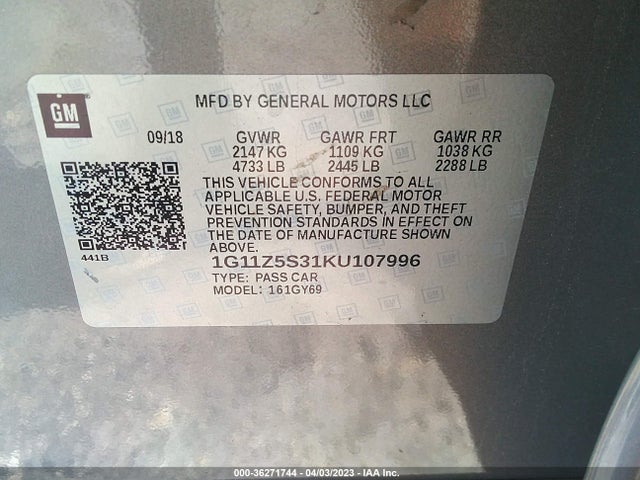Chevrolet IMPALA LT 2019 1G11Z5S31KU107996 Image 9