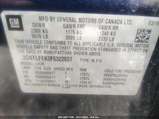 Chevrolet EQUINOX LT 2015 2GNFLFEK0F6322837 Image 10