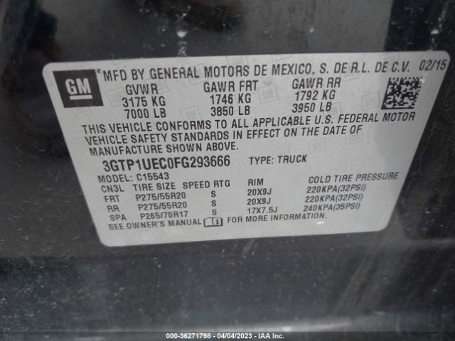 3GTP1UEC0FG293666 GMC Sierra 1500 Sle