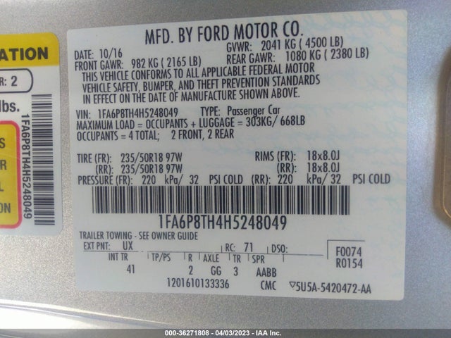 Ford Mustang Ecoboost 2017 1FA6P8TH4H5248049 Image 10